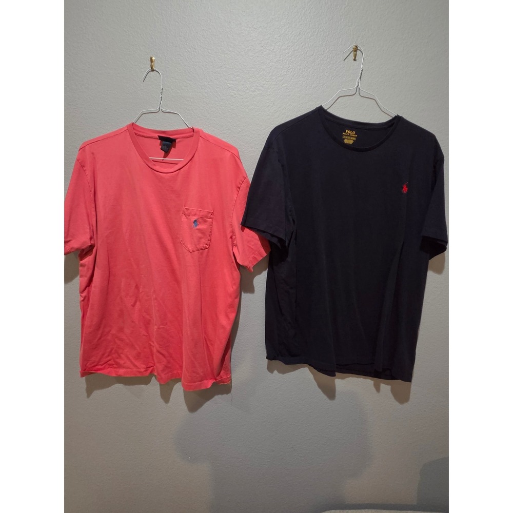 Set of 2 Polo Ralph Lauren T-Shirt Men XL Pink Navy Blue Excellent Bundle Pocket